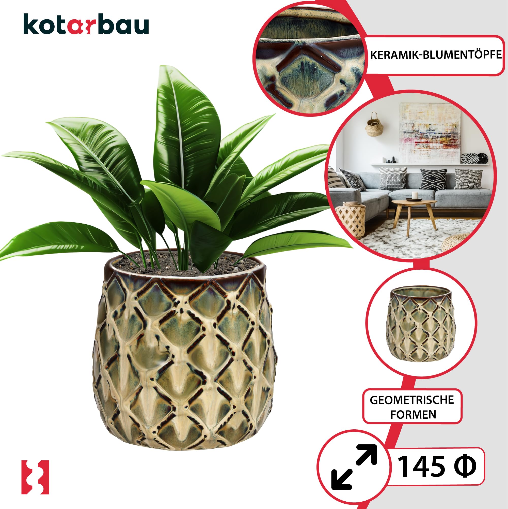 2x doniczka ananas donica osłonka ceramiczna fi 145 ceramika ozdoba kwiaty - KOTARBAU - 4
