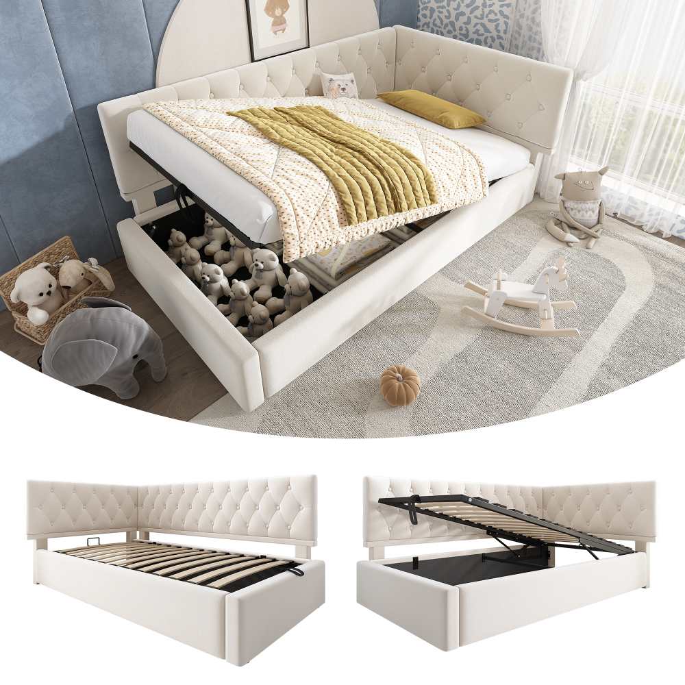 Tapicerowane łóżko dzienne 90x190 cm z hydraulicznym schowkiem, drewnianą ramą i welurem, wygodna sofa rozkładana