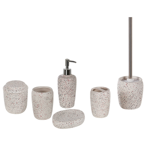 Set Accessori Bagno Completo 10 Pezzi Con Tenda Doccia Tema Marino, Portaspazzolino, Dispenser, Scopino, Cestini E Bidone