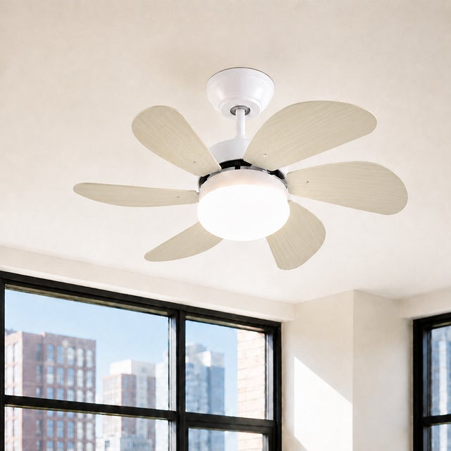 NETTLIFE Ventilateur de plafond avec lumière, télécommande, silencieux, avec minuterie, 6 pales, pour chambre à coucher