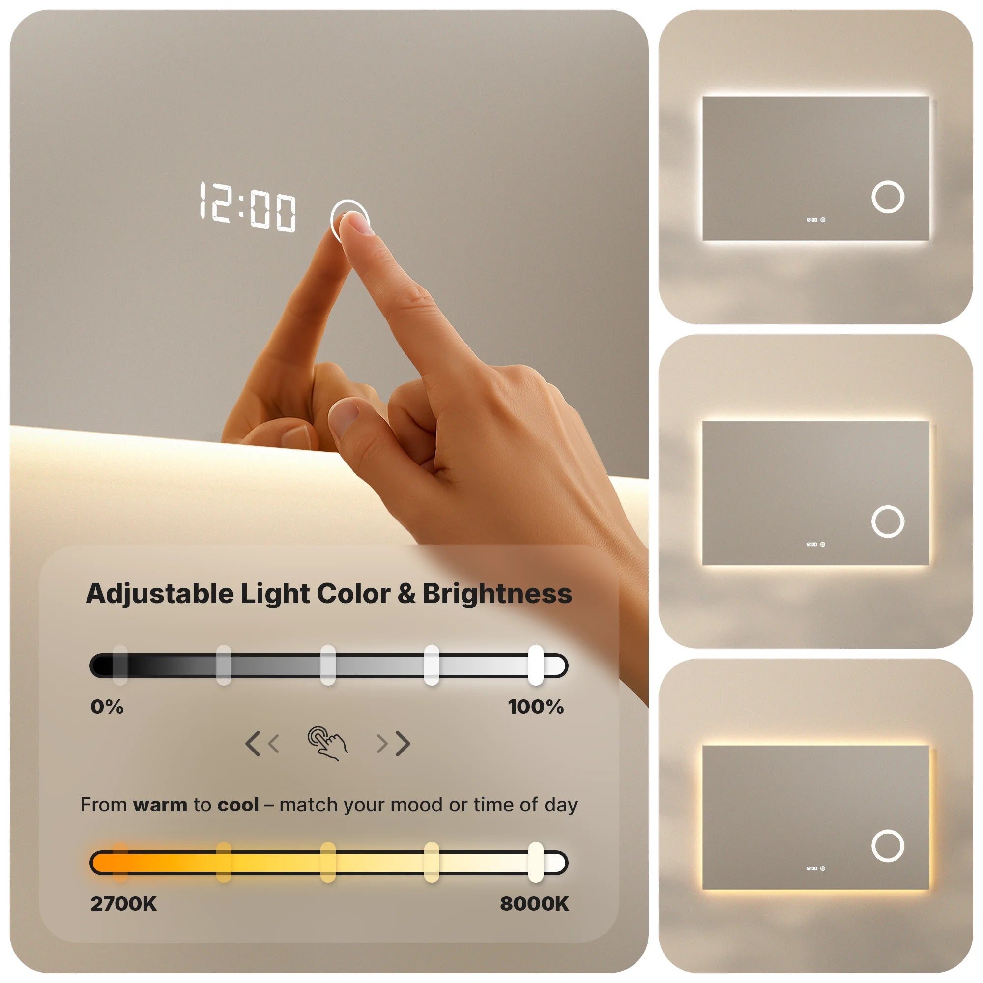 Mirlux Specchio da bagno con illuminazione a LED e riscaldamento - Specchio rettangolare da parete - Anticondensa - 120x60 cm - 3