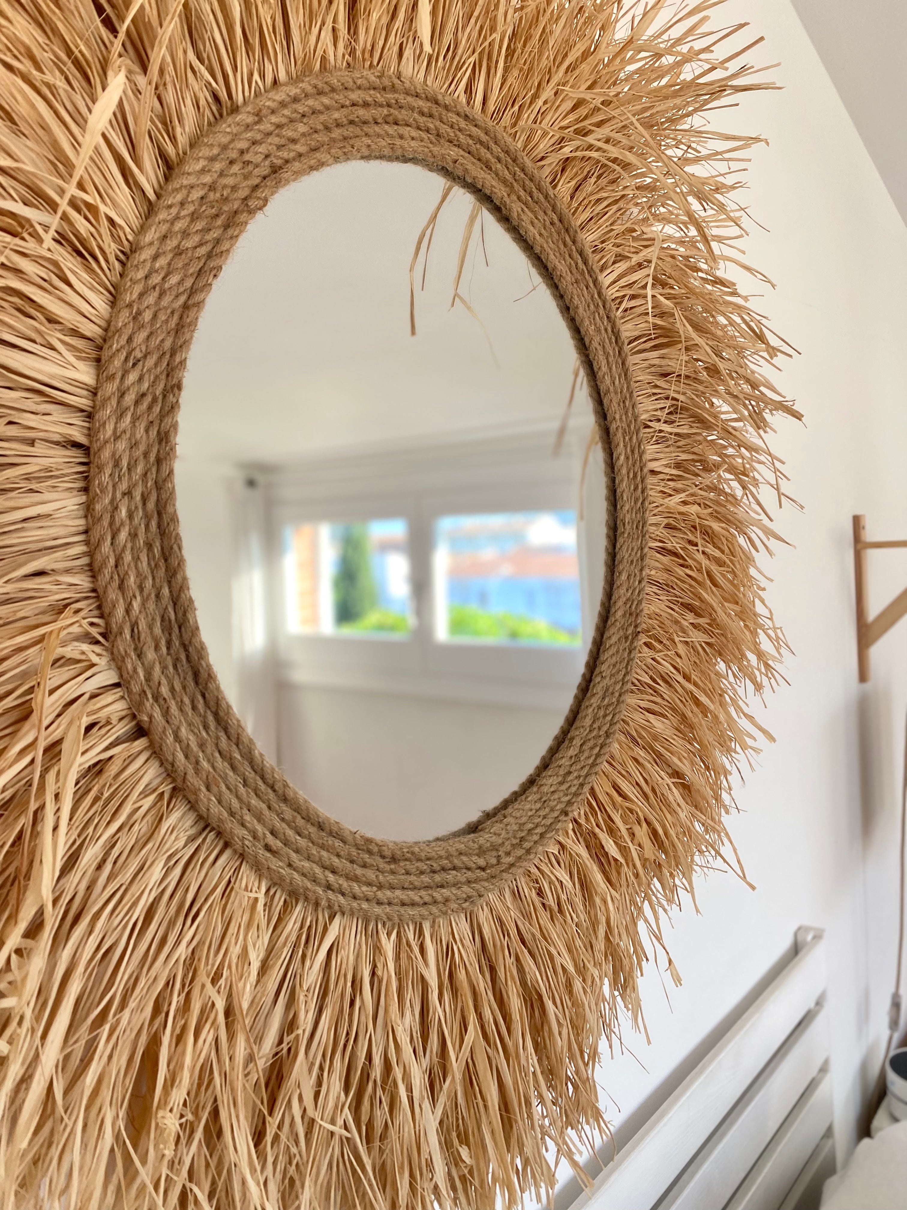 Ozdobne lustro ścienne z rafii i naturalnych włókien – RAFFIA CORD Ø całkowita 50 cm - 8