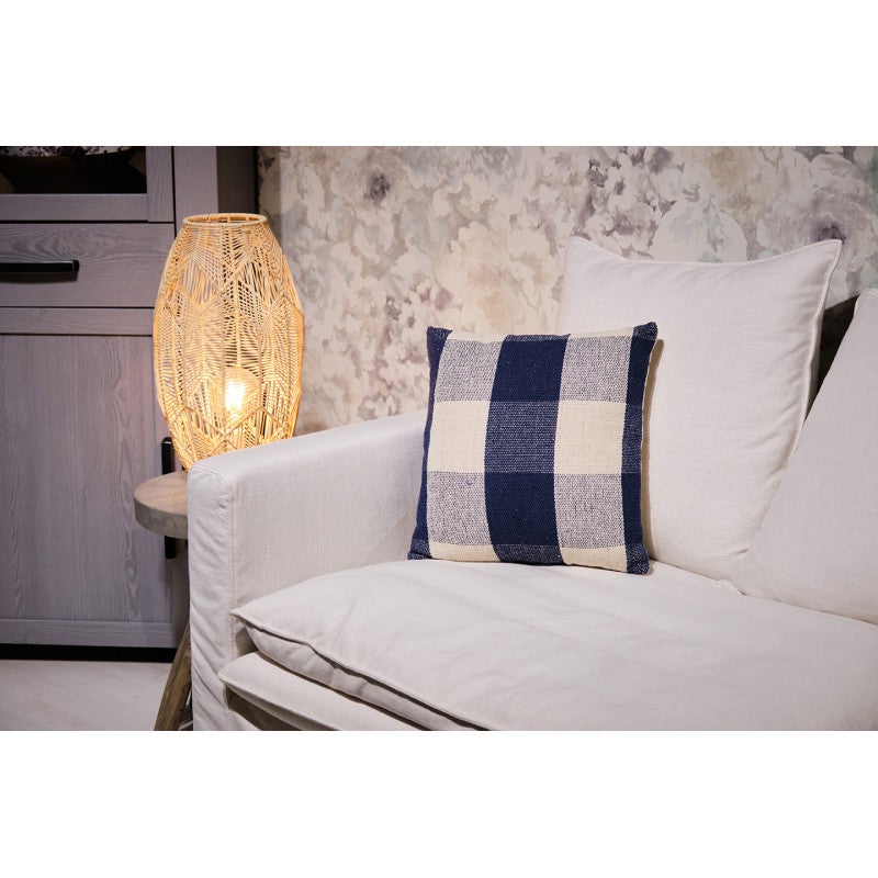 Lot 2 coussins carrés 40 x 40 cm coton brodé de carreaux bleu - ATLAS - 2