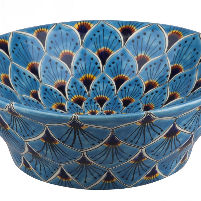 Meksykańska ceramiczna umywalka nablatowa Azura – okrągła umywalka łazienkowa 42,5 x 15 cm | Ręcznie wykonana umywalka z Meksyku