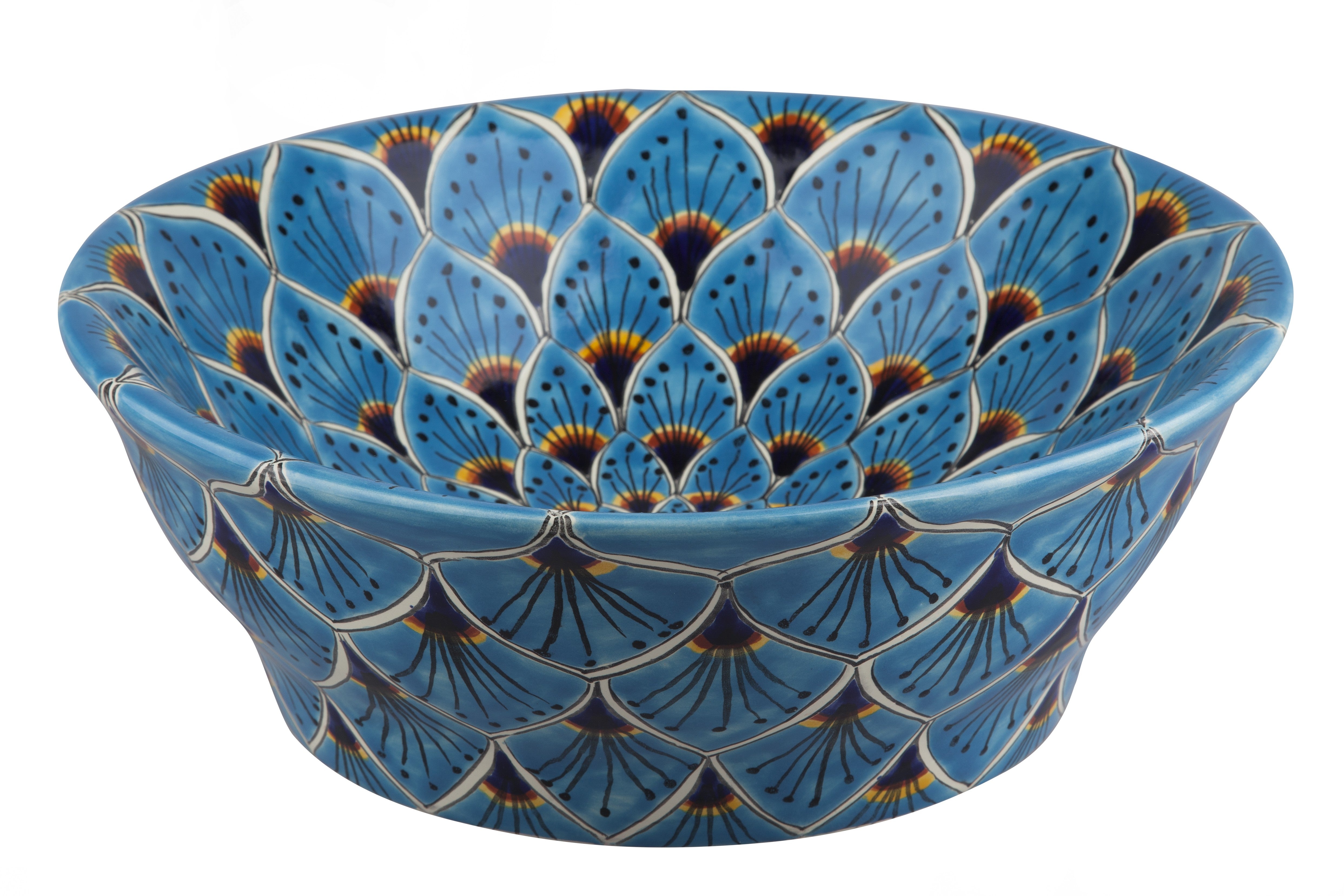 Lavabo mexicain en céramique à poser Serena - Lavabo de salle de bain rond sur pied 42,5 x 15 cm | Lavabo à motifs Talavera fabriqué à la main | Leroy Merlin
