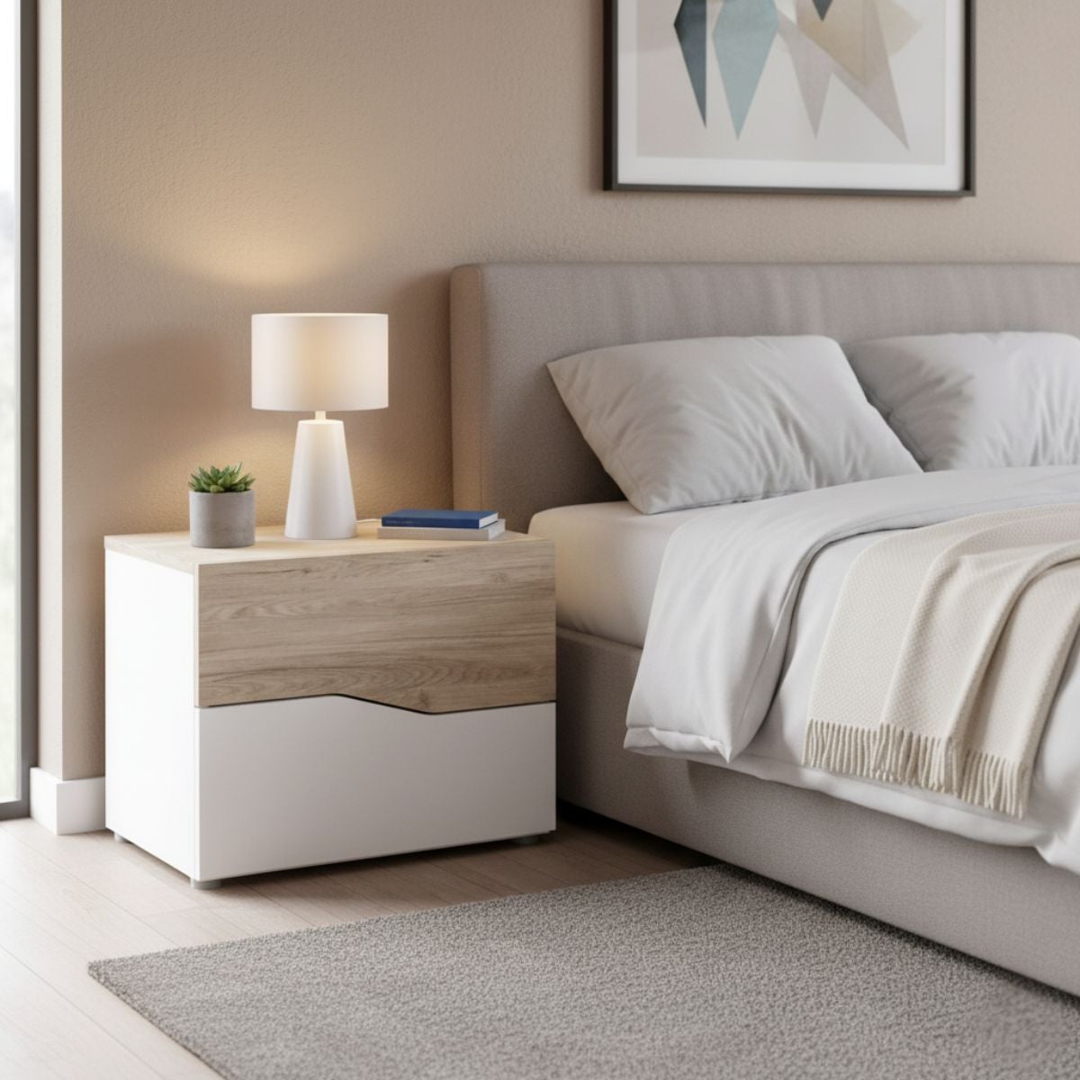 Mesita de noche Cannes 2 cajones blanco/sahara 41,5x53,8x34,8 cm - 5