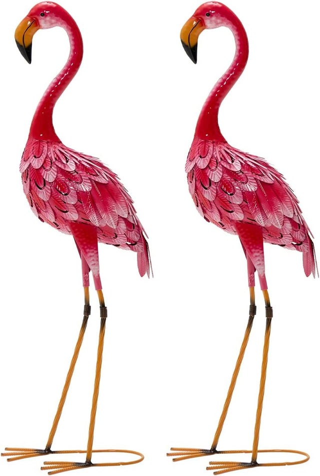 Zestaw 2 Figurek 89 cm z Metalowego Flaminga do Ogrodu, Rzeźba Różowego Ptaka do Ogrodu, Która Ozdobi Trawnik, Staw lub Taras.