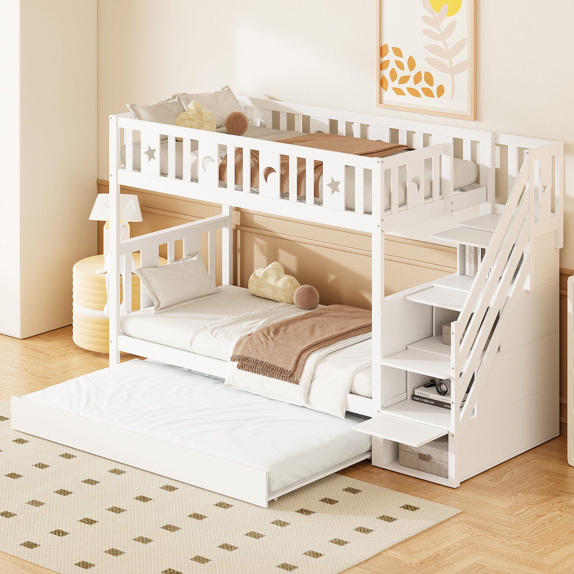 Lits Superpos s Combin s 2 X 90 X 200 Cm Avec Lit Gigogne MDF Bois lits-superpos-s-combin-s-2-x-90-x-200-cm-avec-lit-gigogne-mdf-bois