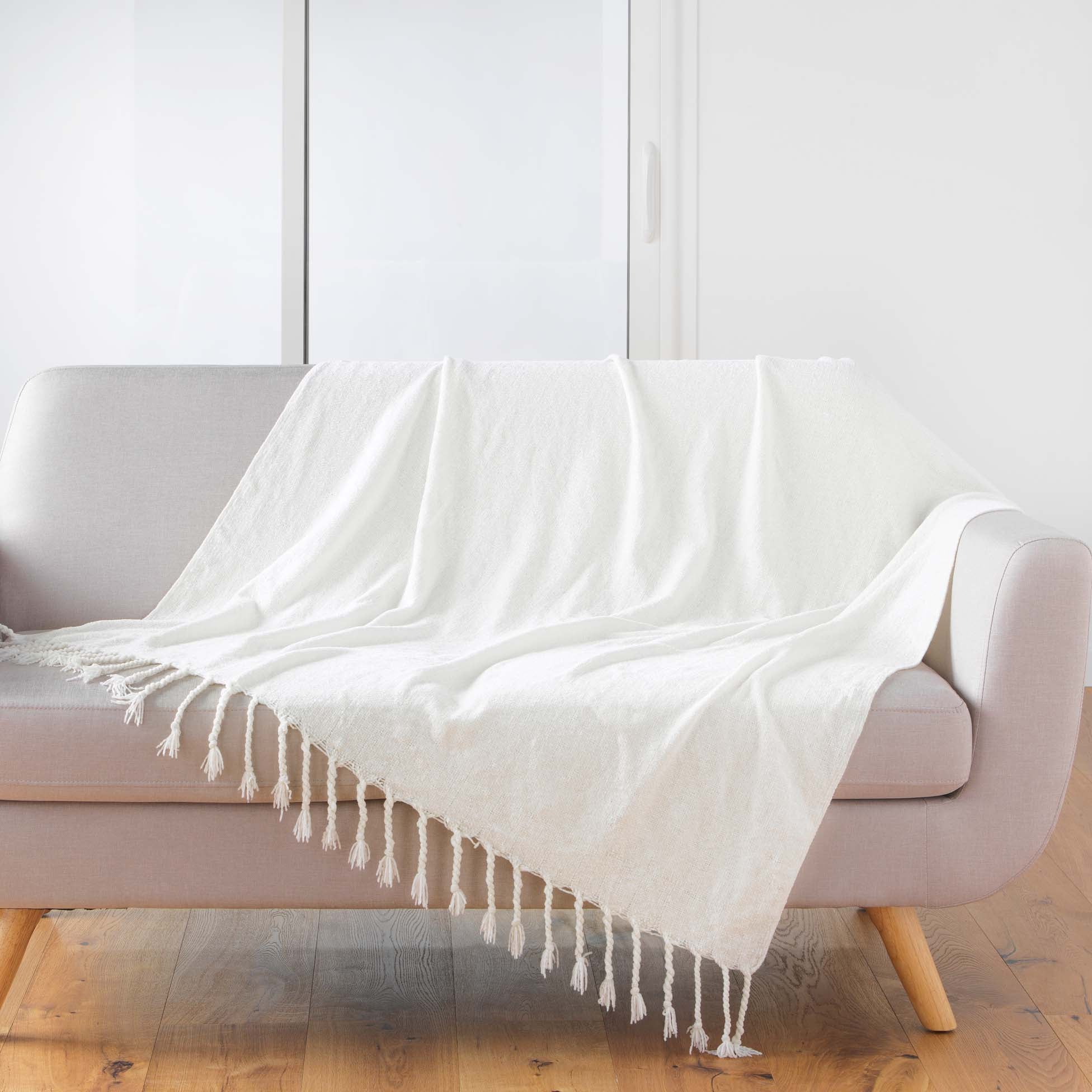 Douceur D'Intérieur Plaid Con Frange 125x150 Cm - Golden Sunset, 100% Cotone, Finitura A Fili Tagliati, Lavaggio A Mano, Per Divano E Letto