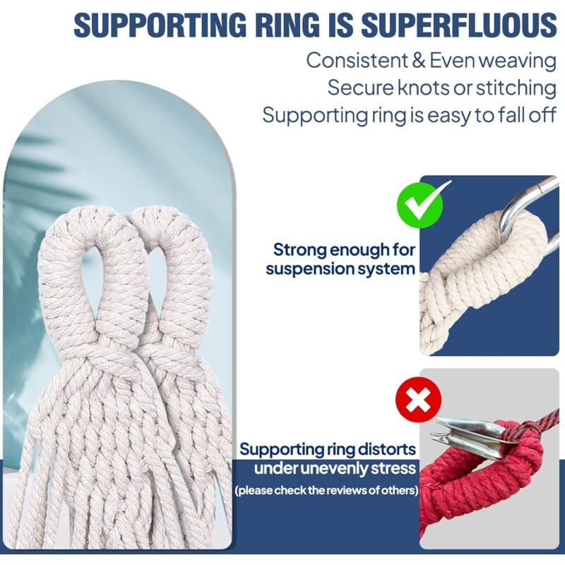 260 x 150 cm Hamac de Jardin Extérieur Hamac de Camping en Plein air Portable en Toile Léger avec Sangles respectueuses des Arbres, Sac de Transport - 3