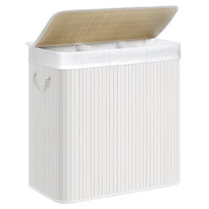 Cesto Portabiancheria 3 Scomparti Con Ruote – Bianco, Carrello Smistamento Per Bagno E Lavanderia