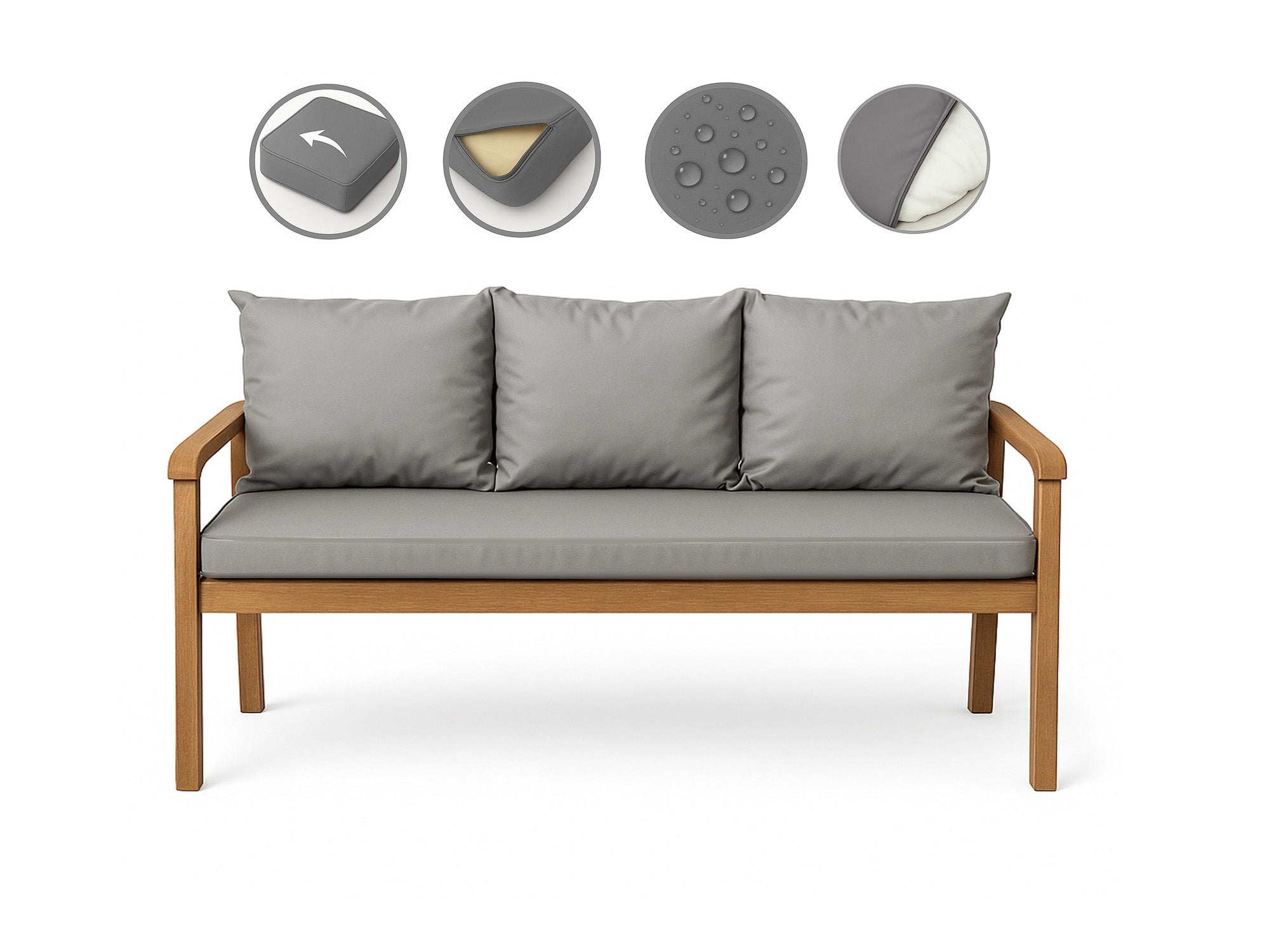 Coussin pour banc 160x60x50cm, Coussins pour balancelle de jardin Gris, couvertures amovibles, Coussin extérieur/intérieur - 2