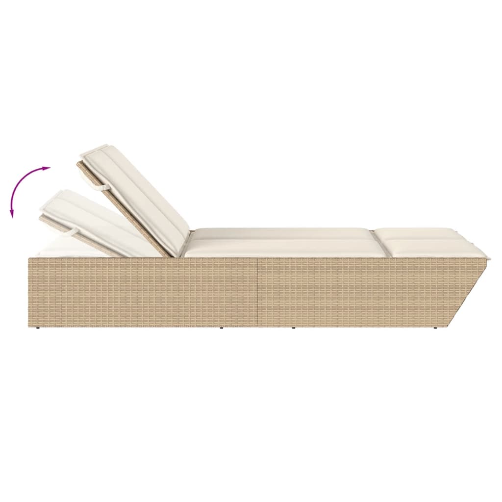 Chaise longue double avec coussins beige résine tressée vidaXL - 7