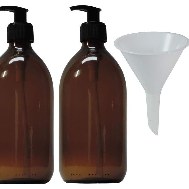 Zestaw 2 dozowników do mydła ze szkła bursztynowego, 500 ml, bez BPA, do kontaktu z żywnością, brązowy