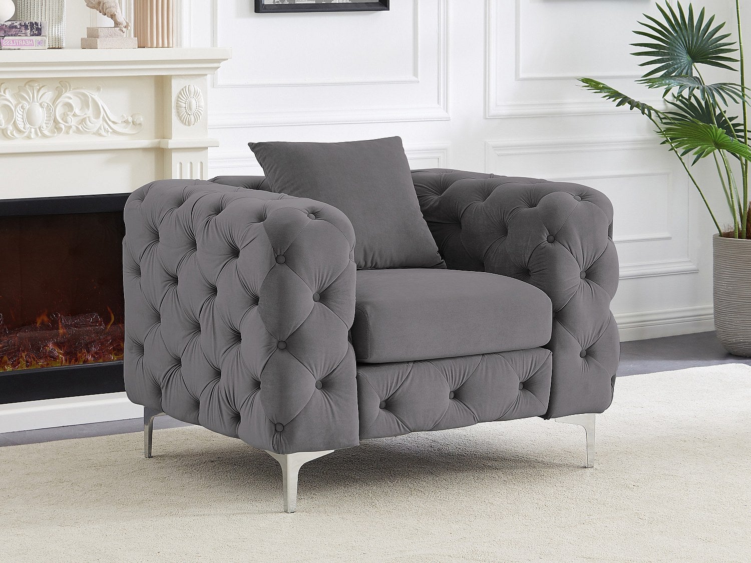 Fotel Chesterfield z weluru antracytowy – EDWINA