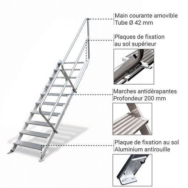 Escalier industriel 13 marches - Hauteur à franchir 3.20m - Inclinaison 60° - SCA7368/13 - 4