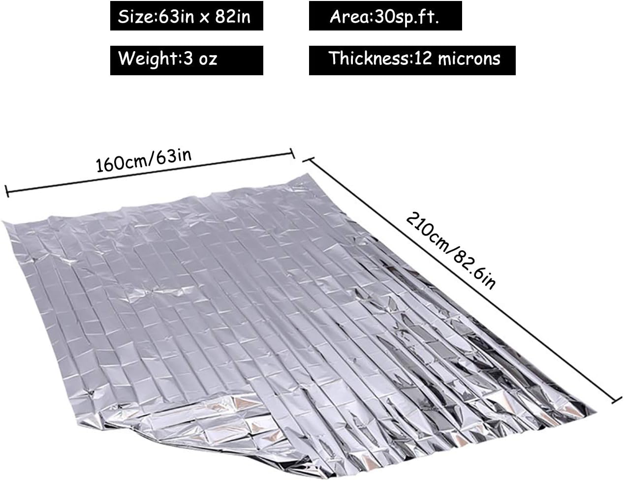 Couverture de survie d'urgence, couverture de camping multifonctionnelle, argent, 160 x 210 cm, 5 pièces - 5