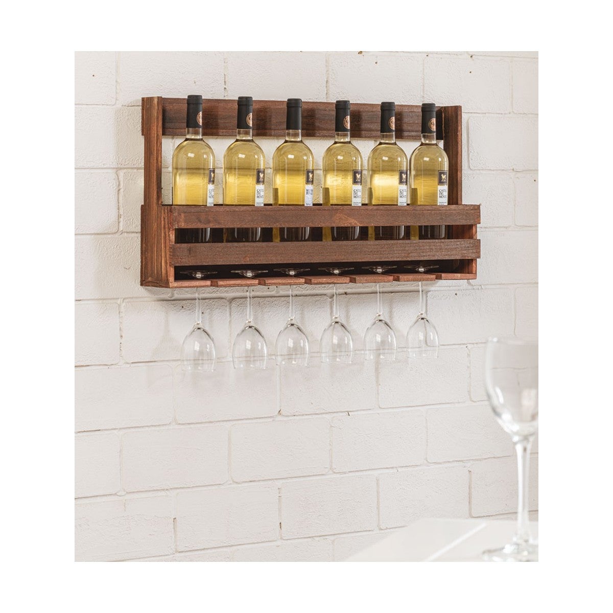 Portabottiglie Da Parete Con Ripiano E Portacalici - Design Moderno, Ferro Verniciato, 100x15x80cm Nero