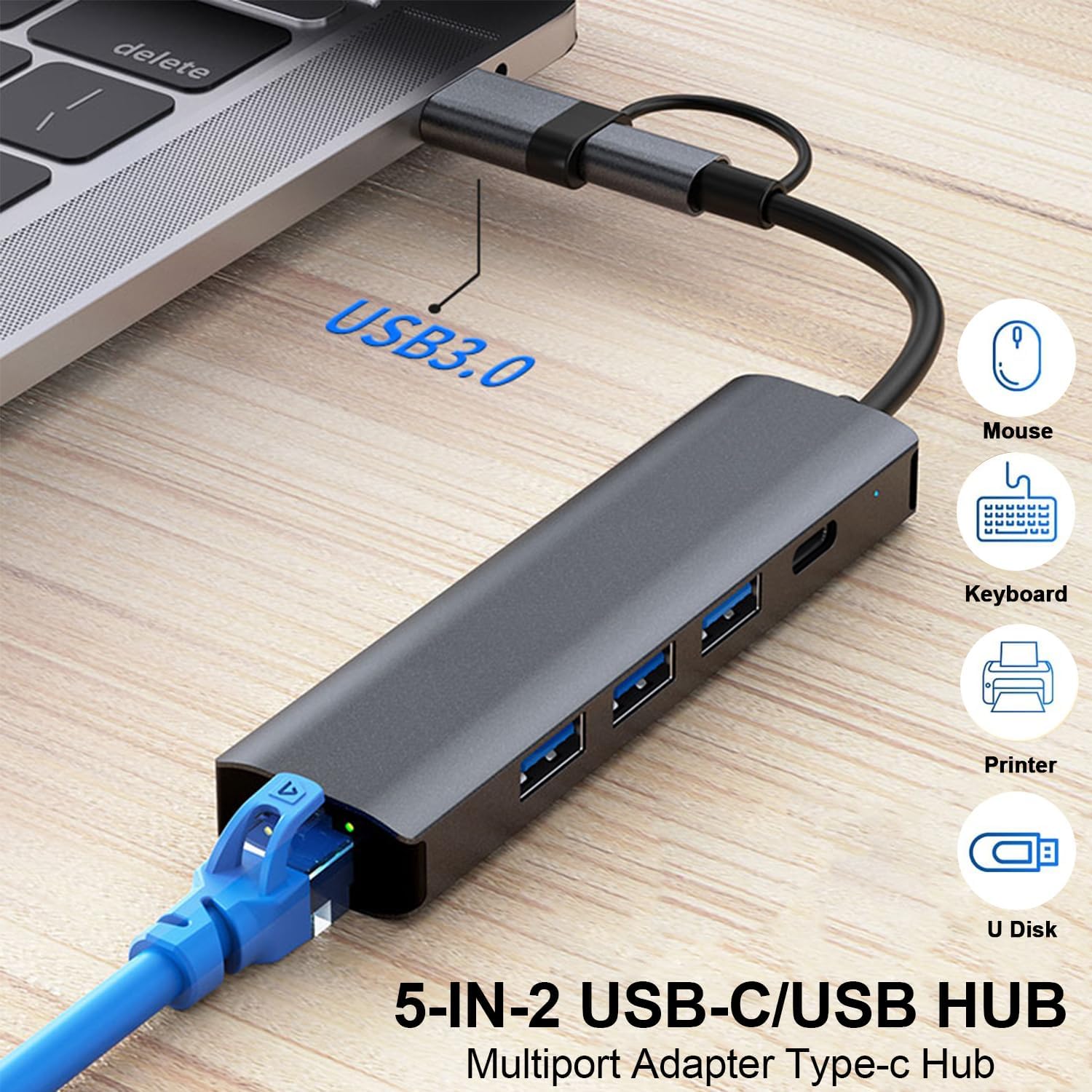 Adaptateur USB-C vers Ethernet Gigabit RJ45 - 3 Ports USB 3.0, Adaptateur Réseau Compatible Windows, MAC, Linux, Chromebook - 5