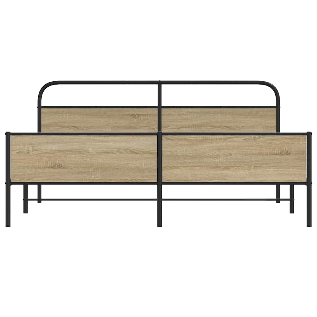 Cama casal | Cama de adulto | Estrutura de cama sem colchão 150x200 cm metal carvalho fumado CFW850741 - 5