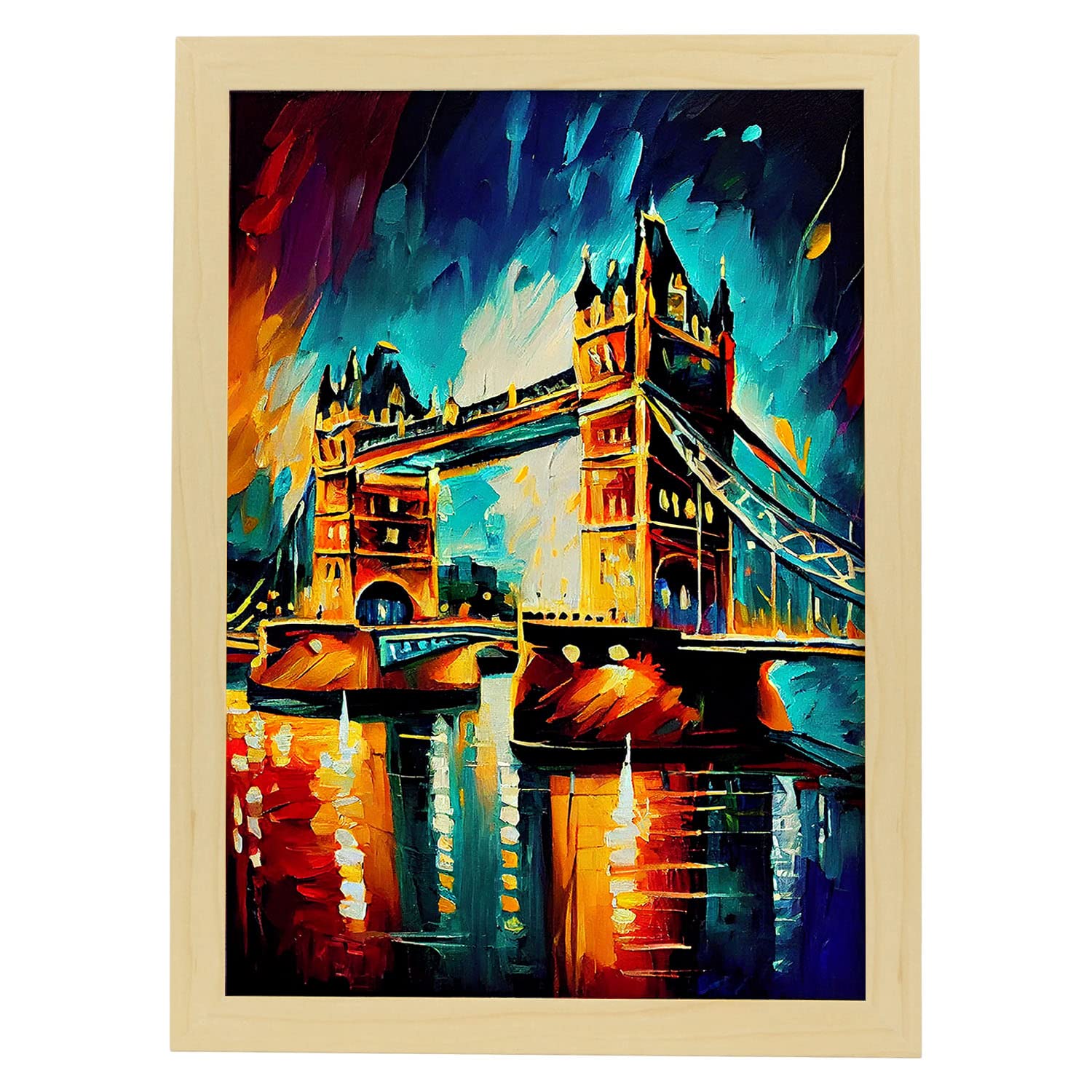 Nacnic poster de puente de la torre en estilo pintura al óleo ilustraciones de monumentos en estilo fotográfico a todo color diseño y a3 marcos madera