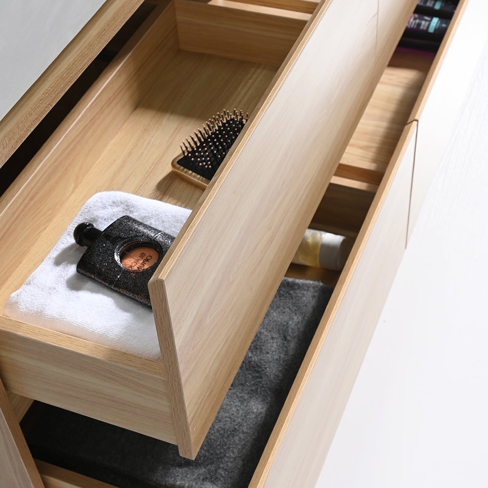 Meuble salle de bain double vasque 120cm bois naturel et effet marbre blanc avec miroir LED LB-8476C-120 - 6