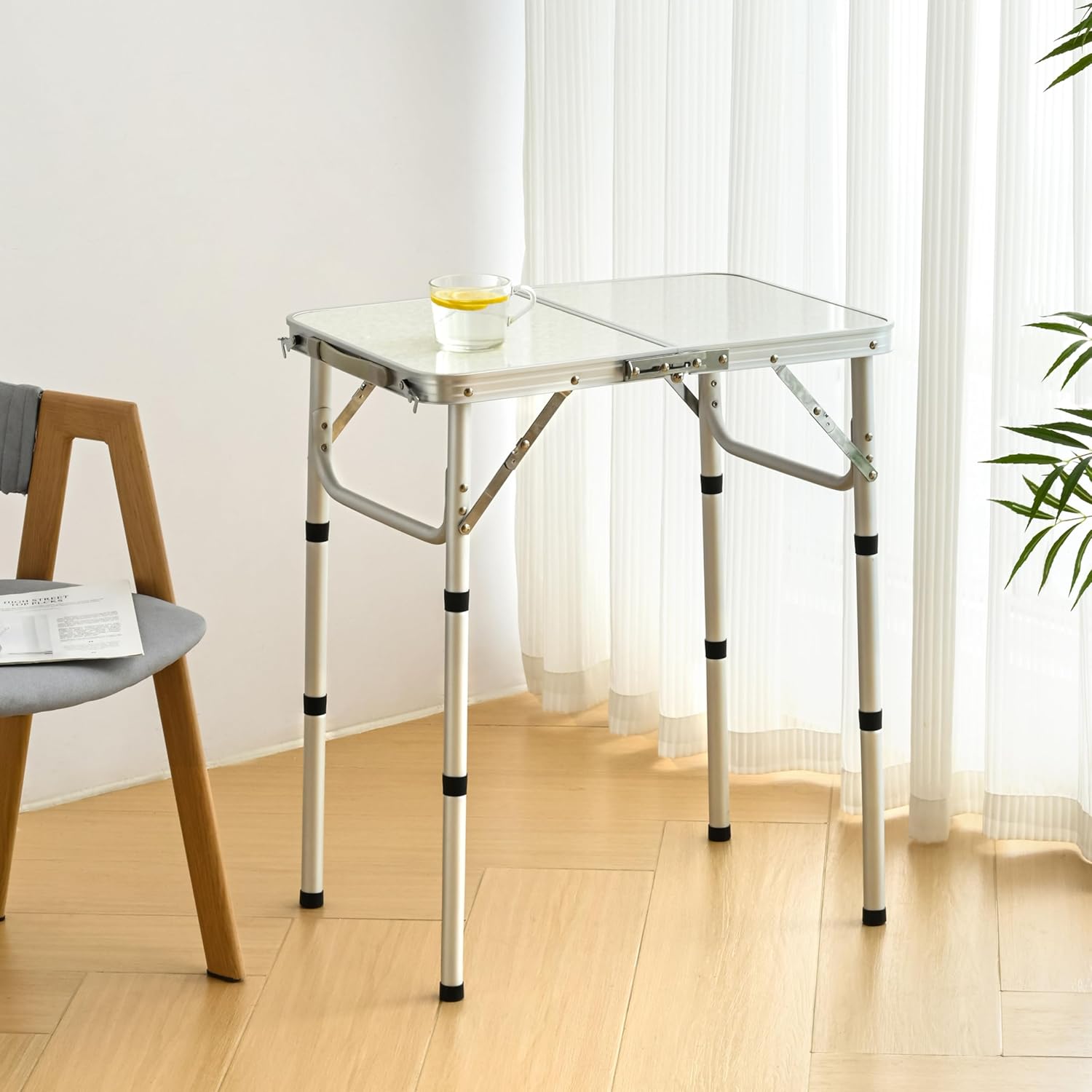 Table de camping pliable petite taille, 60 x 40cm, en aluminium, pieds réglables en hauteur, pour intérieur, extérieur, pique-nique et camping - 2