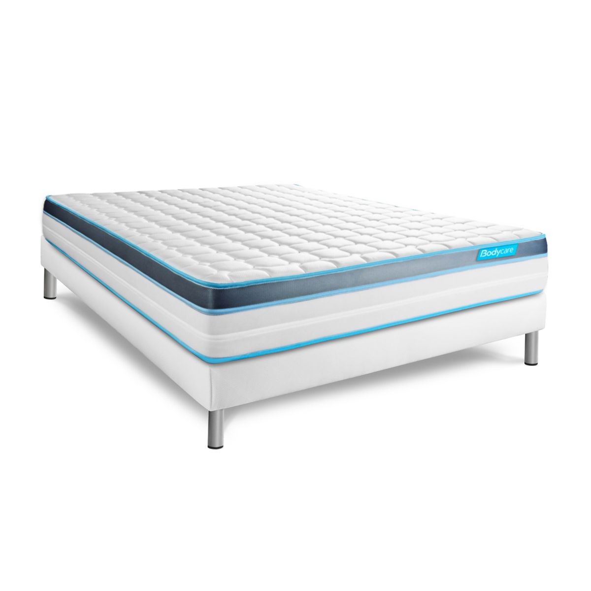 Matelas 160 x 200 cm Perform - Mémoire de forme - Ep : 23 cm - sommier Blanc avec 2 oreillers et couette - 3