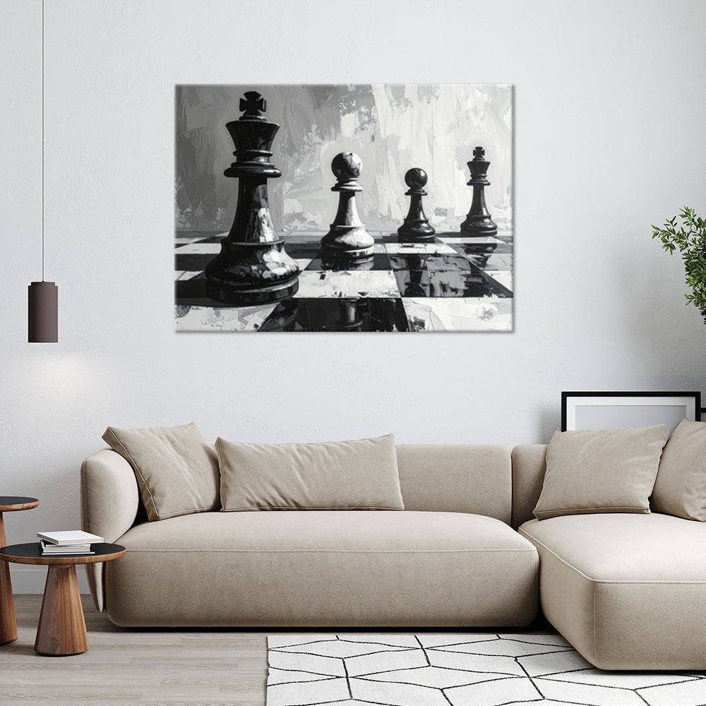 Nowoczesny Obraz do biura salonu, Szachy 3D Król Pionki Czarno-Biała Abstrakcja 60x40 - 2