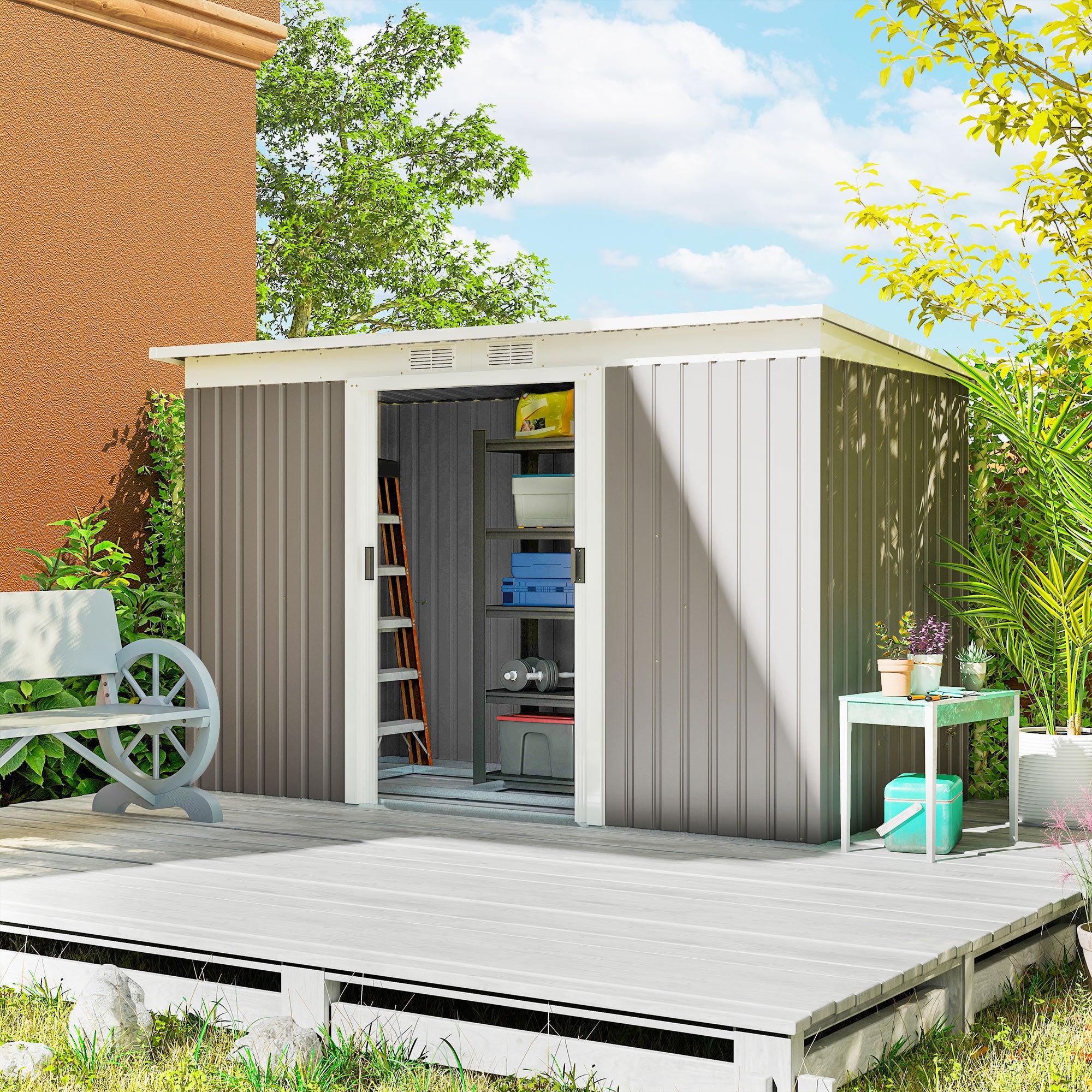 Cobertizo de Jardín Outsunny Acero Galvanizado Gris Claro 280x130x172 cm - 2