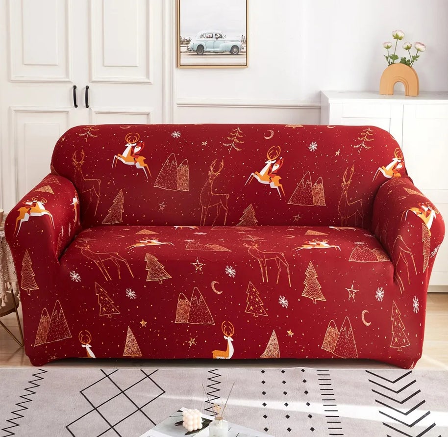 Pokrowiec na sofę z nadrukiem świątecznego łosia poszewka na poduszkę nowoczesne elastyczne pokrowce na sofy odpowiednie na sofy dwuosobowe długości