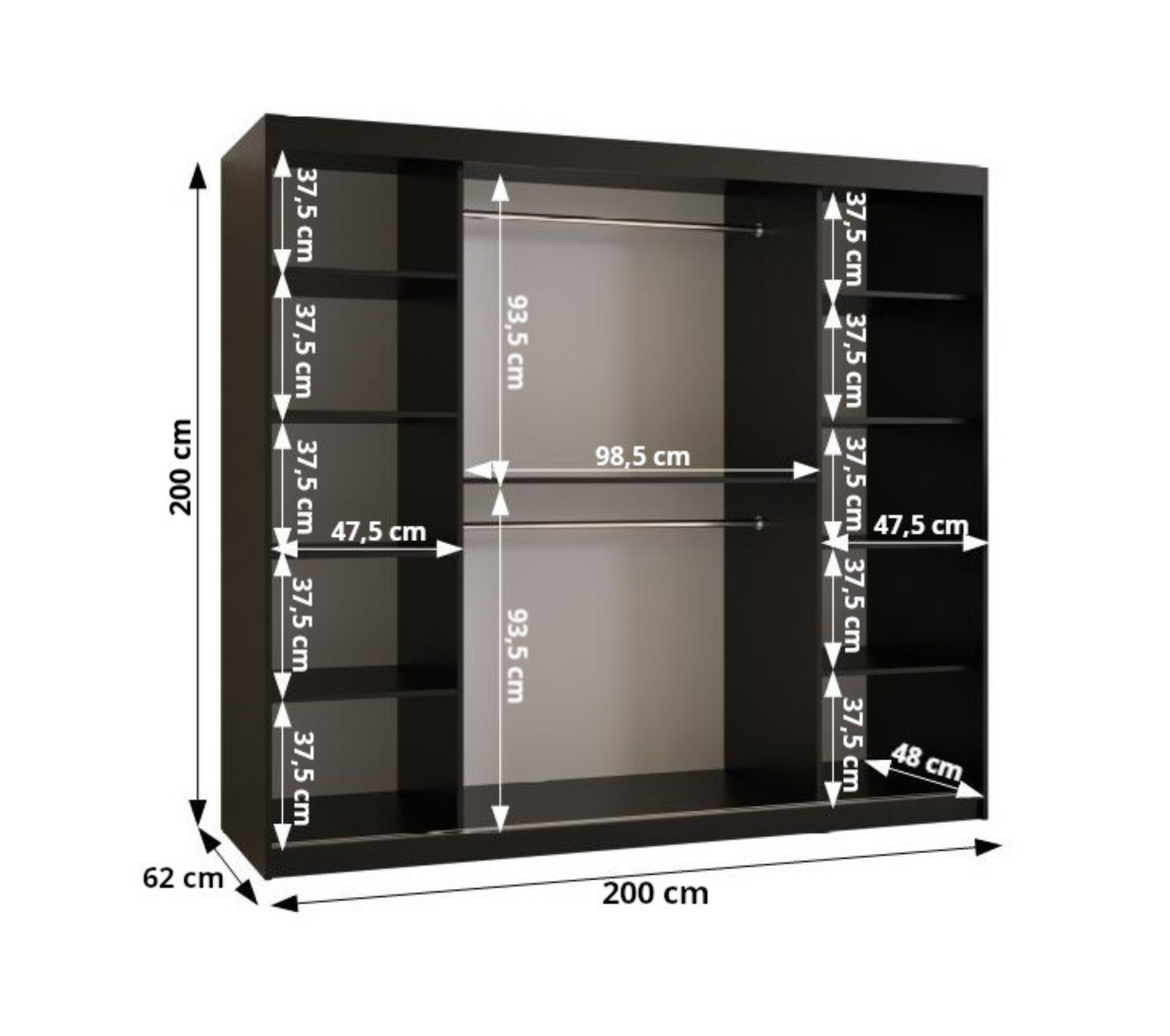 Szafa przesuwna garderoba RAMIRO 2 200 x 62 x 200 cm Czarny - Abiks Meble - 4