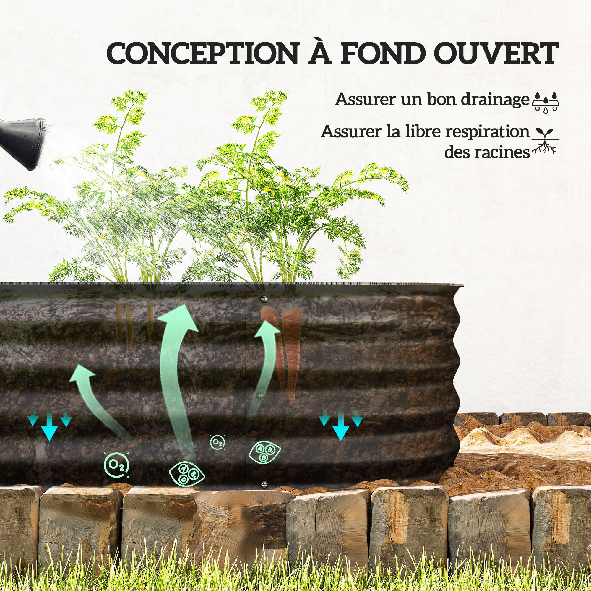 Jardinière en acier noir modulable 150x62x30cm OUTSUNNY - 5