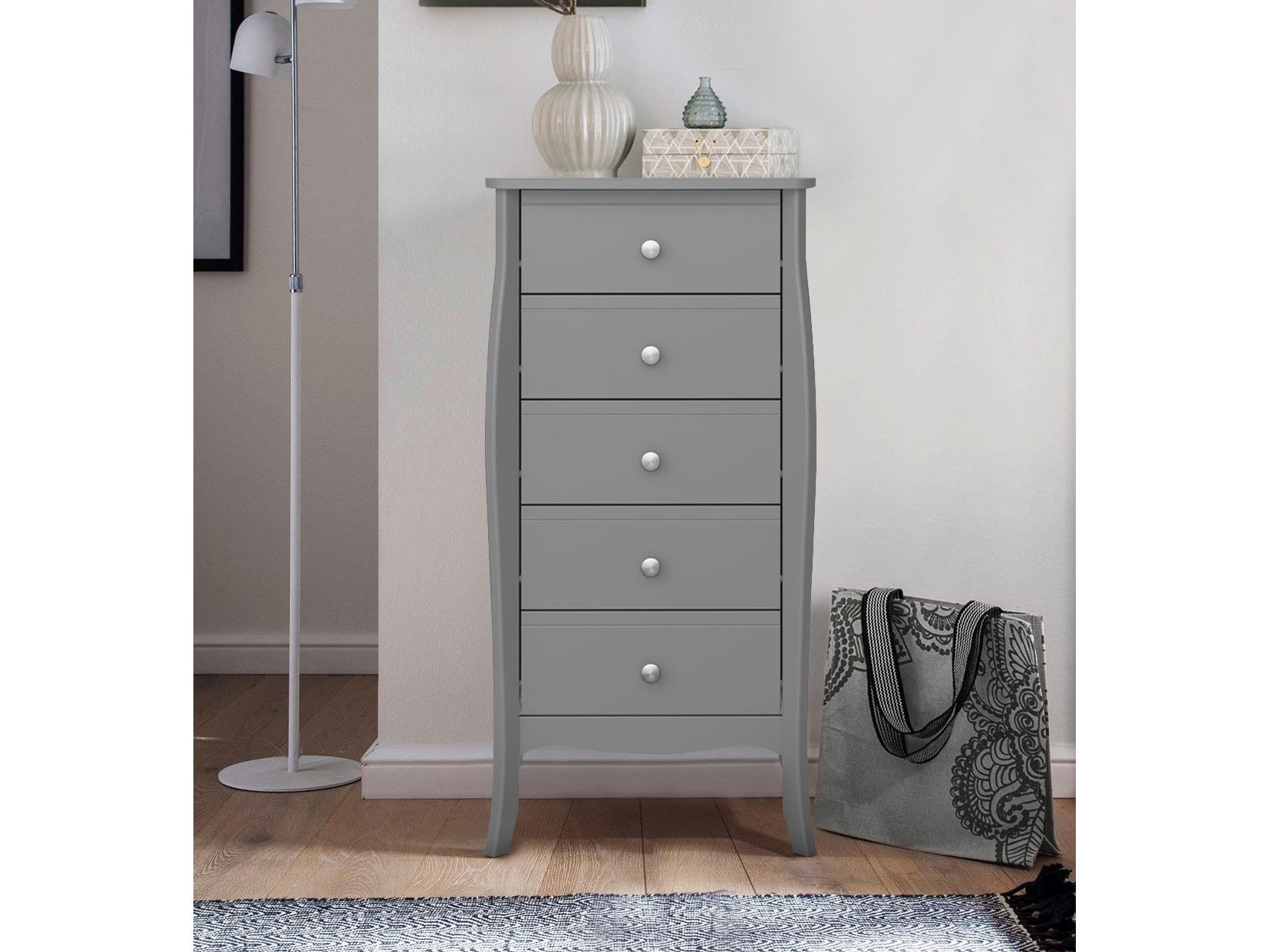 Baroque|Commode 5 tiroirs en MDF gris | Leroy Merlin