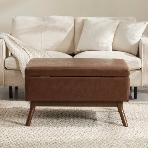 Tavolino multifunzionale Mid-Century Modern, panca da salotto fatta a mano, con spazio di stoccaggio e meccanismo di sicurezza - 8