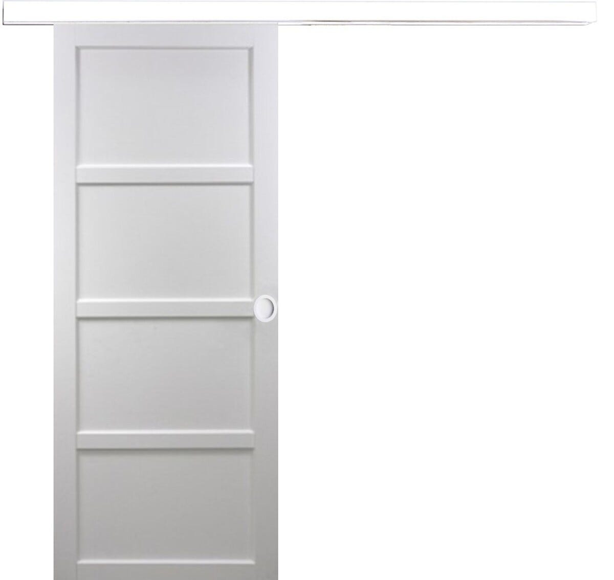 Porte Coulissante Tamera Blanc 4 Panneaux H204 X L63 + Rail Alu Bandeau ...