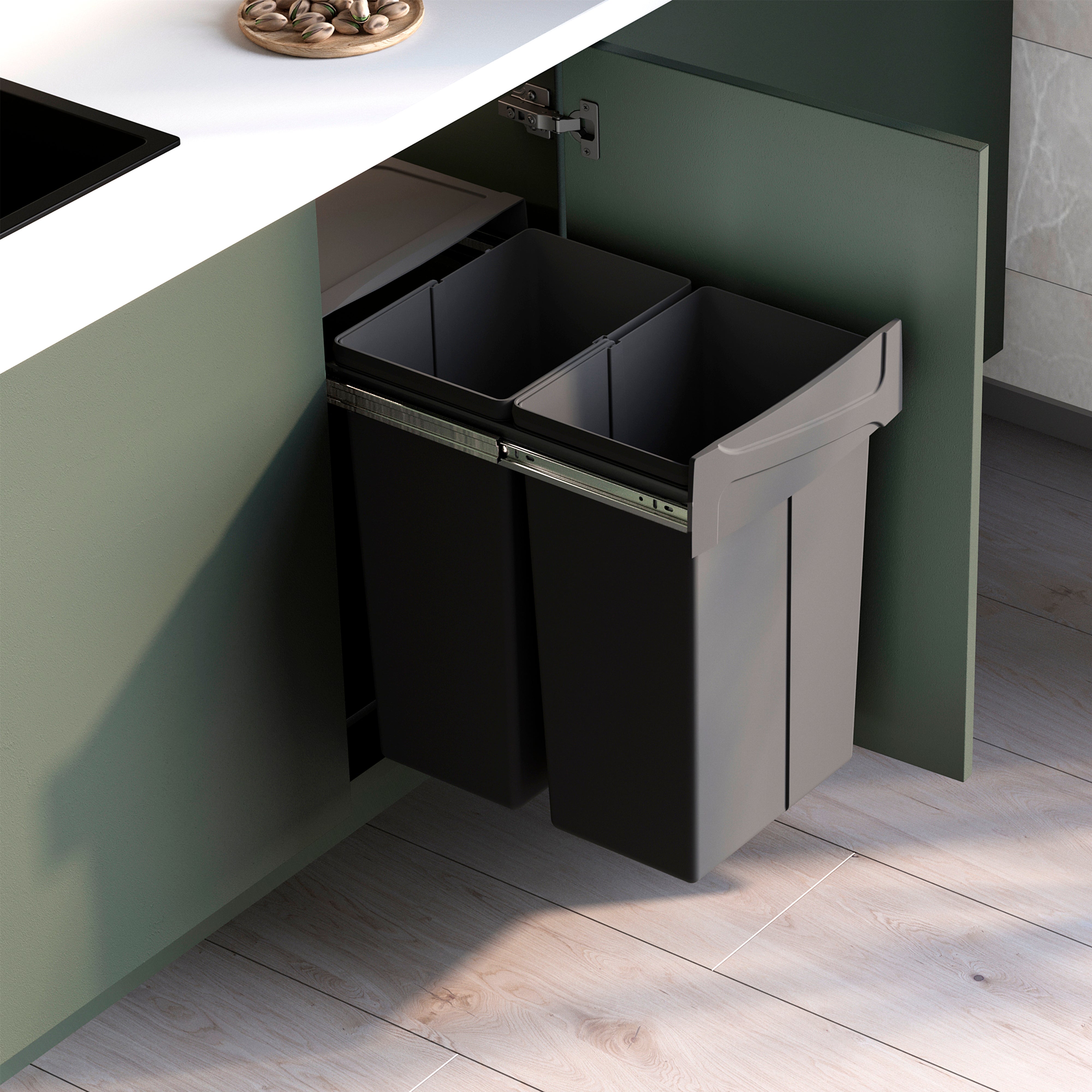 Emuca Balde do lixo reciclável Recycle para montagem no fundo e extraível manualmente na unidade de cozinha Recycle 2x25litros, Cinza antracite - 2