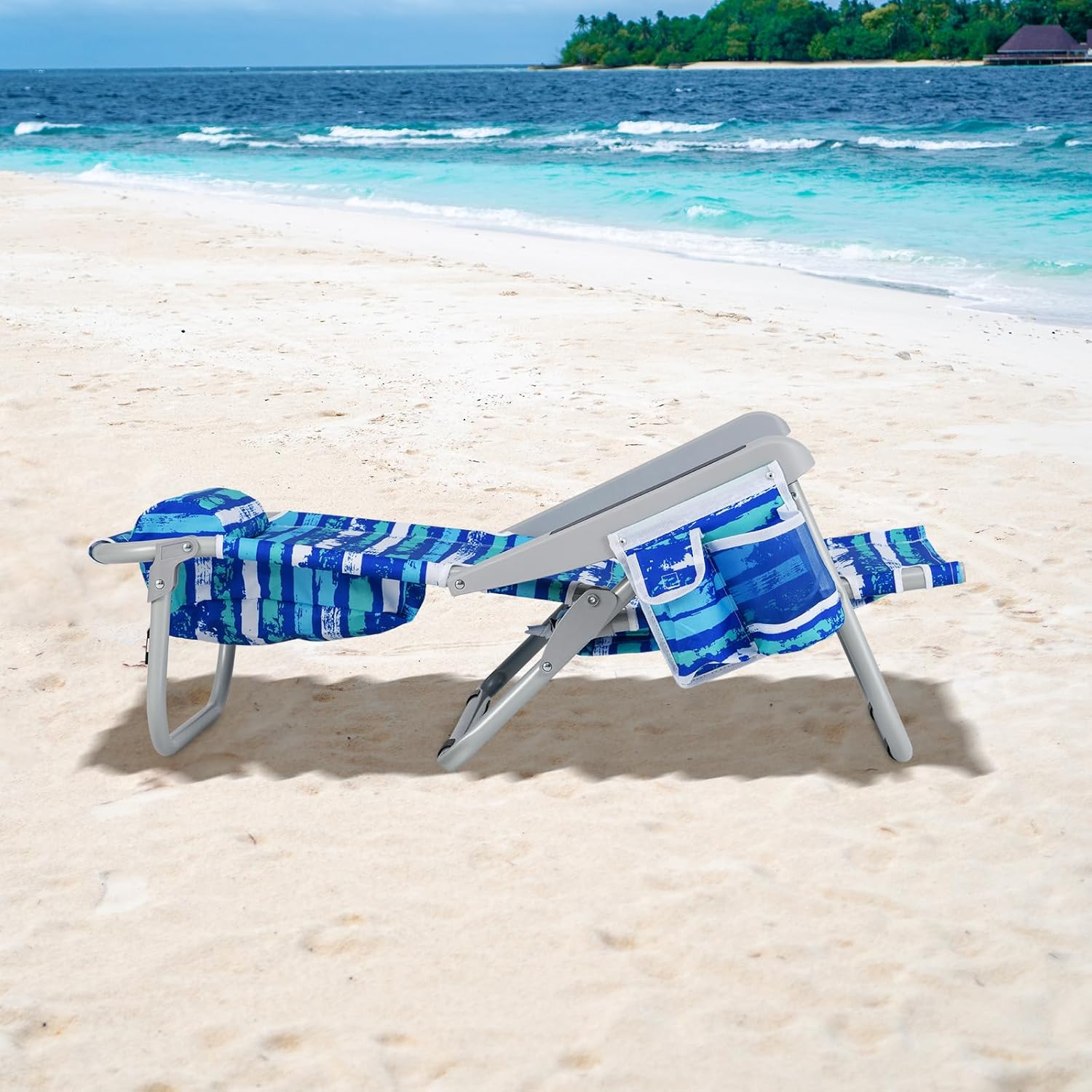 Cadeira de praia dobrável, porta-copos, porta-toalhas, almofada para a cabeça, carga máxima de 150 kg - 9