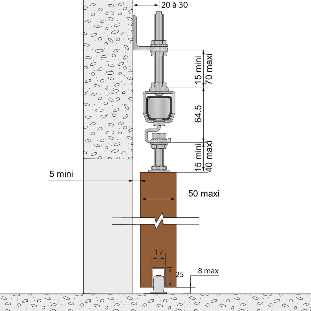 Système coulissant SLID'UP 2000 pour 2 portes extérieures 50 mm max - rails 2 x 1,95 m acier galvanisé - 60 kg - 6