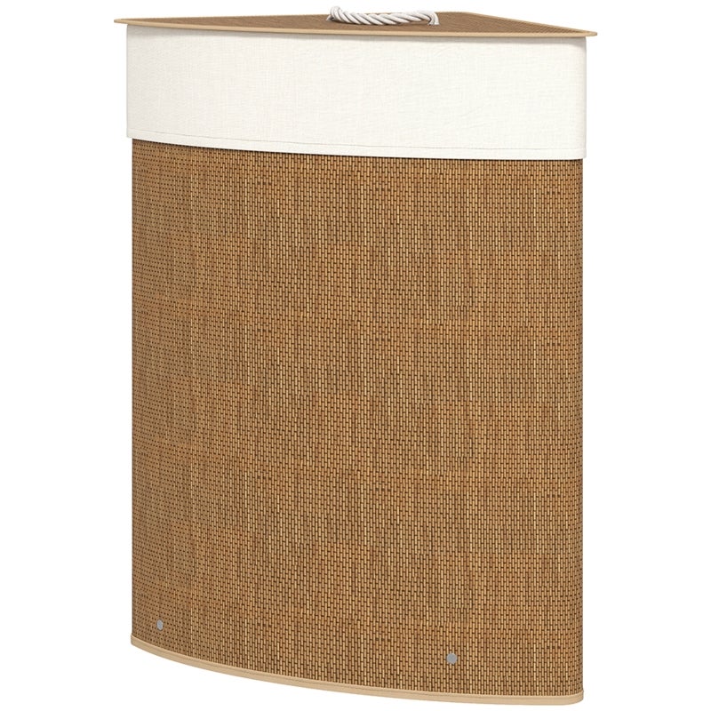Panier à linge d'angle HOMCOM en bambou avec couvercle, 55 L, avec sac à linge amovible, idéal pour la salle de bain, marron - 4