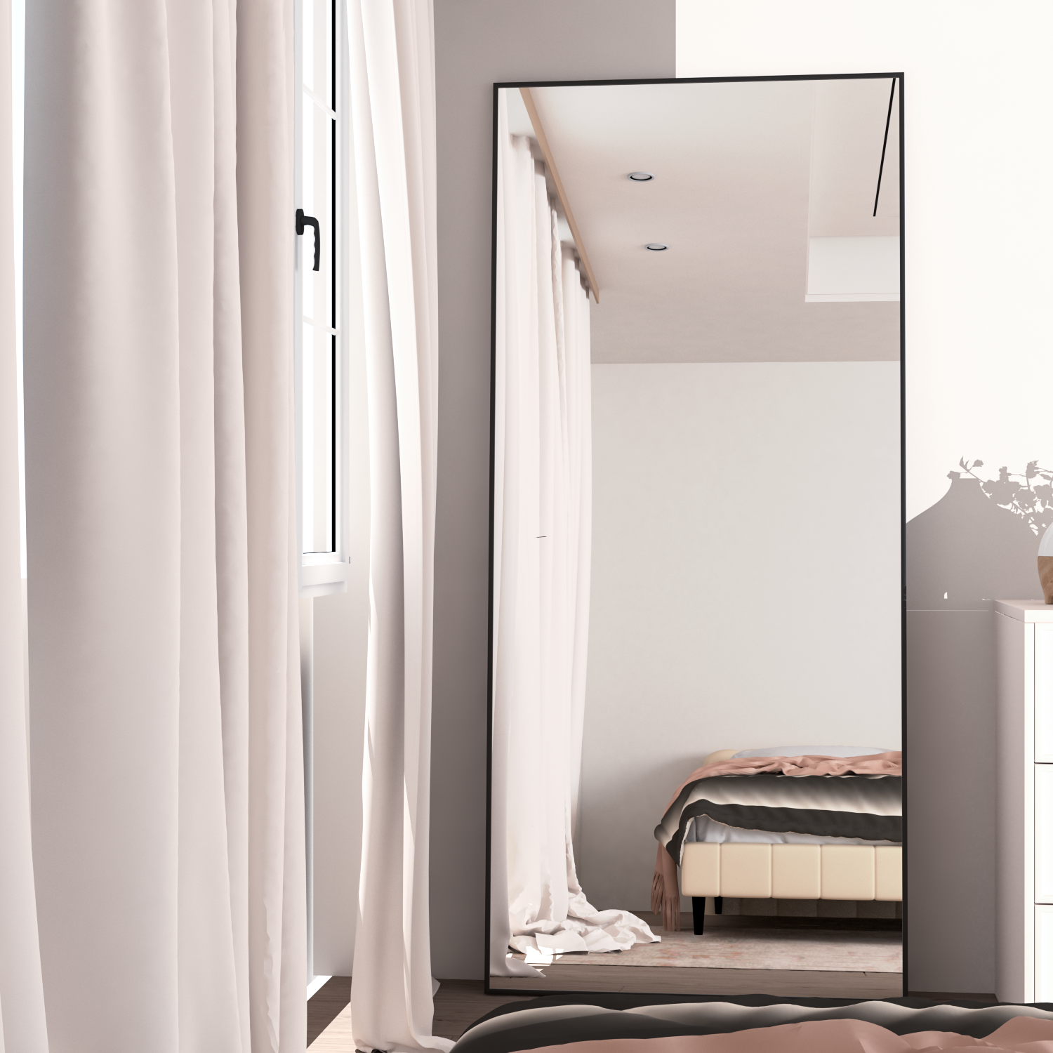 Miroir pleine longueur 180 x 64 cm, miroir sur pied, miroir sur pied avec cadre en alliage d'aluminium, miroir mural à cadre fin - 2