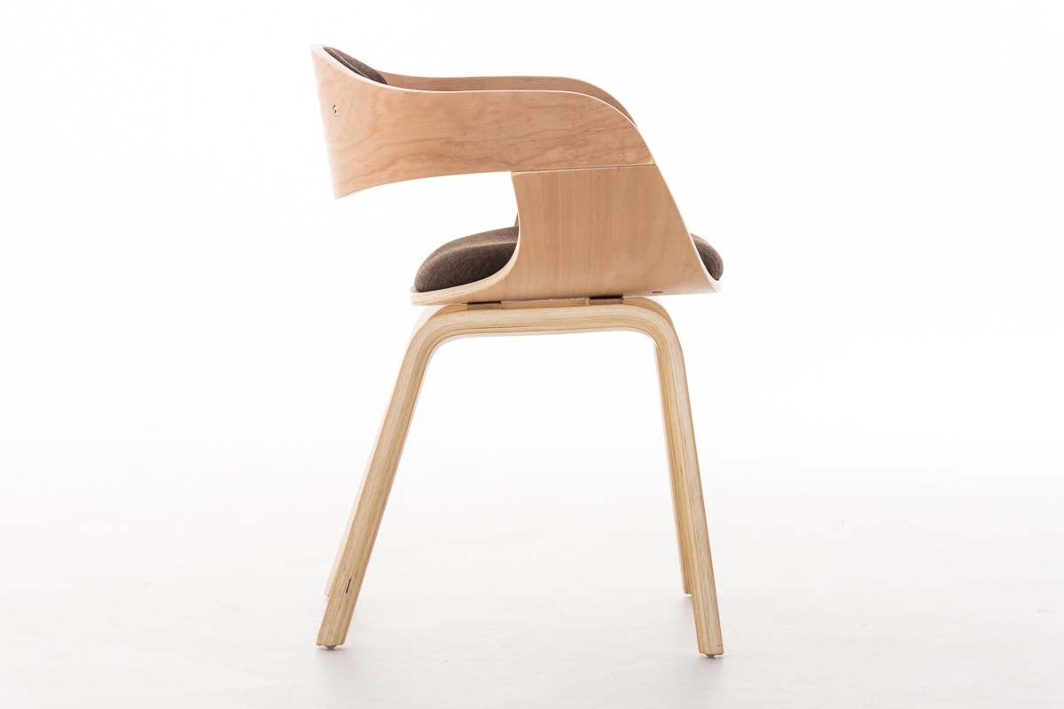 Chaise de bureau sans roulettes visiteur en tissu et bois design retro et confort maximal naturel et marron BUR10539 - 3