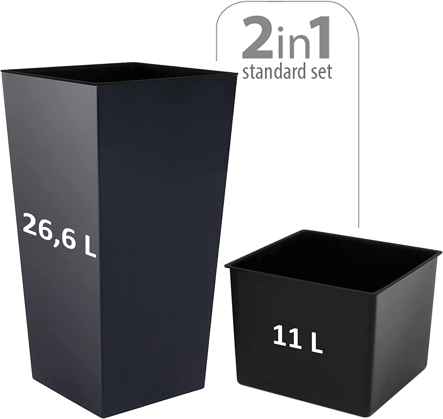 Pote de plástico antracite alto 26,6L - 50 x 26,5 x 26,5 cm com tanque - 3