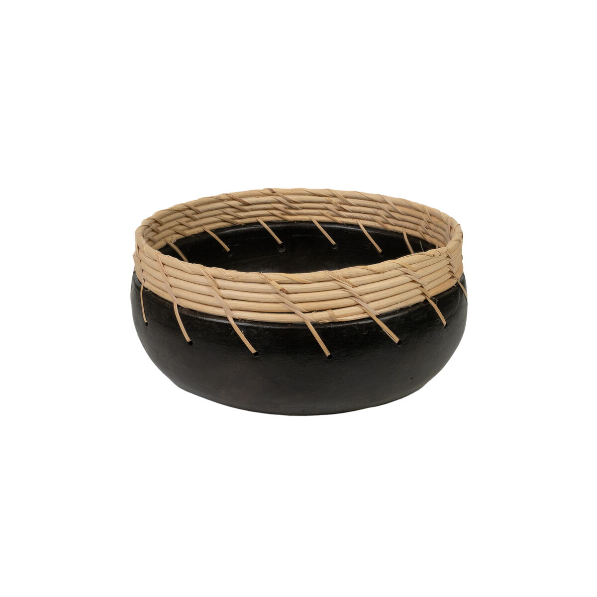 Centro de mesa romimex negro natural cerámica ratán 20 x 12 x 30 cm