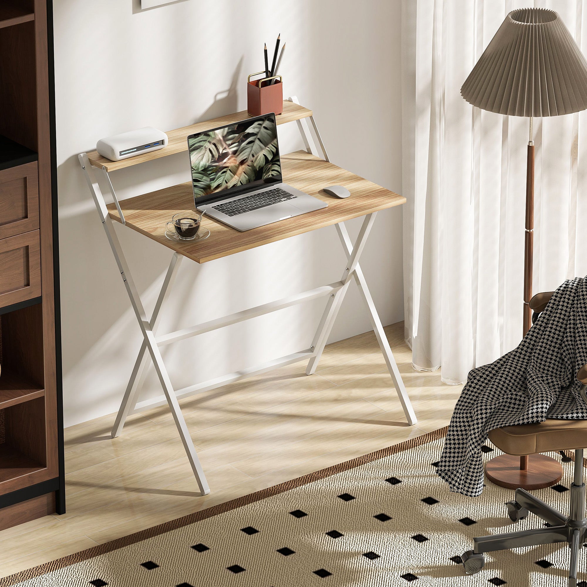 HOMCOM Scrivania Pieghevole con Ripiano per Monitor,