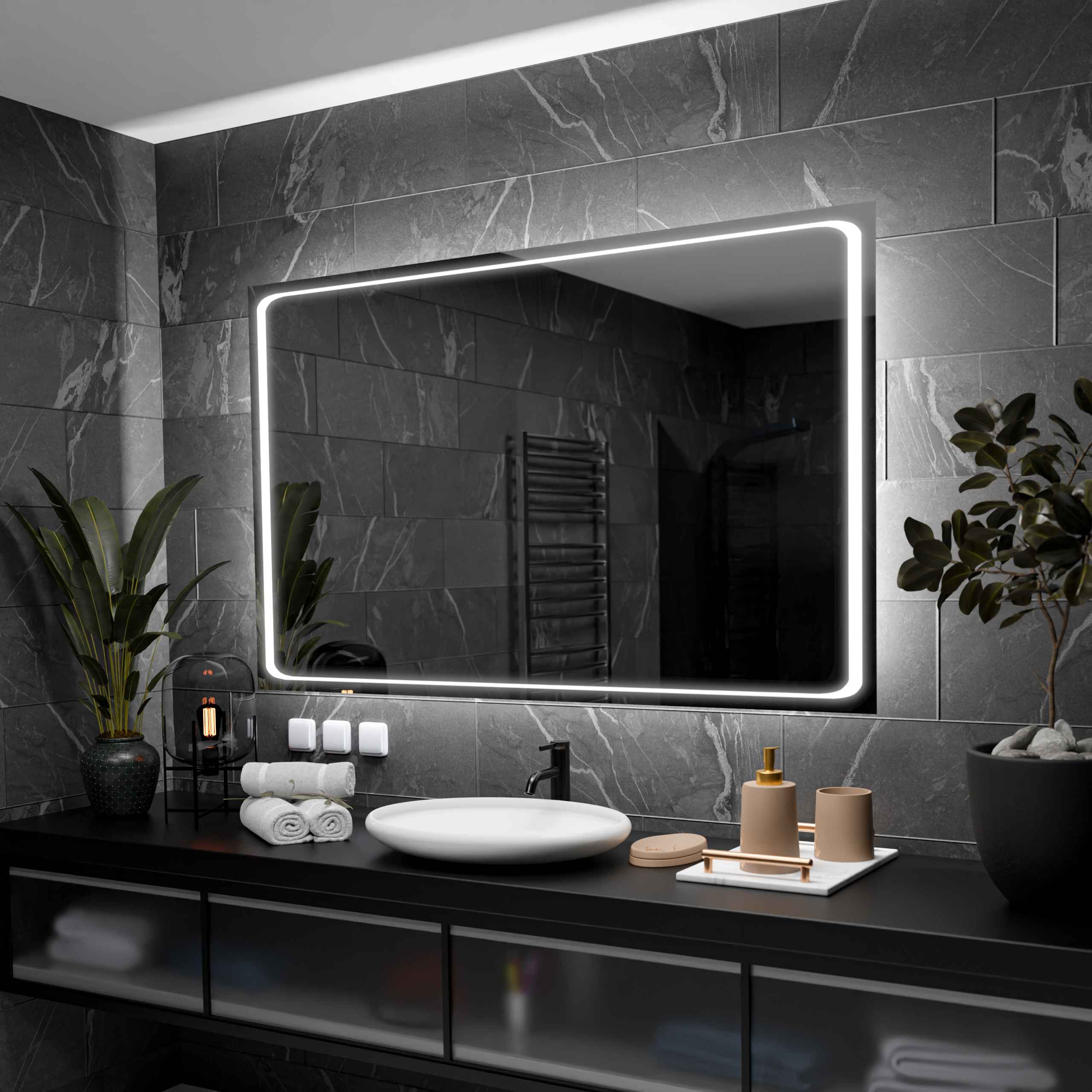 Miroir De Salle De Bain LED Avec Horloge Bluetooth Barcelona - Alasta Neuf