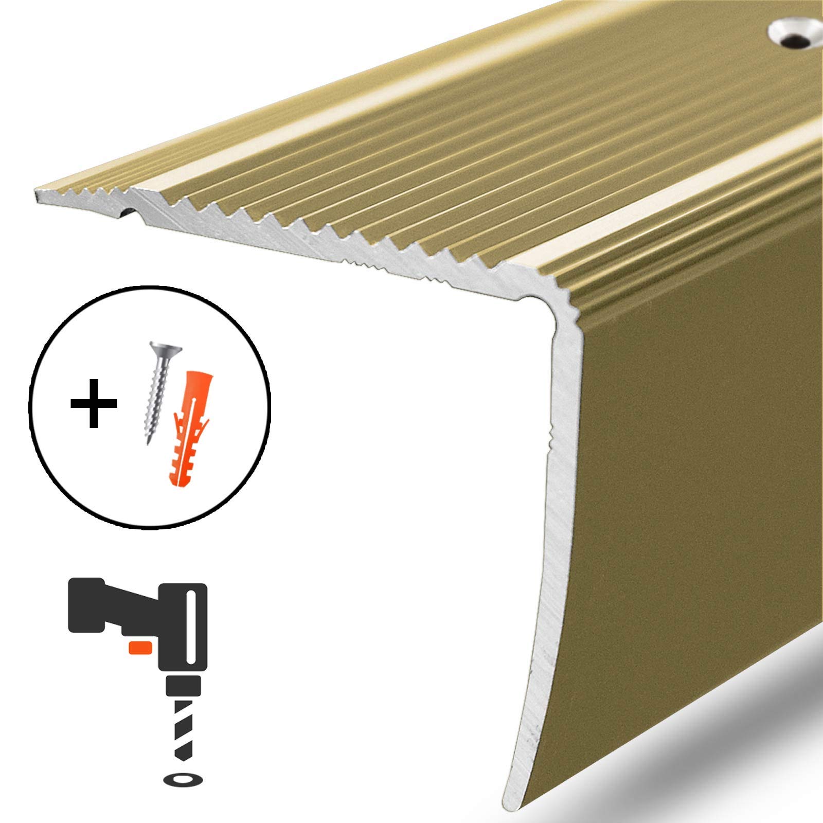 Profilés de bord d'escaliers avec matériel de montage Integral K212 Forme: L 30 x 20 mm Longueur: 90 cm Pré-percé Or - 3