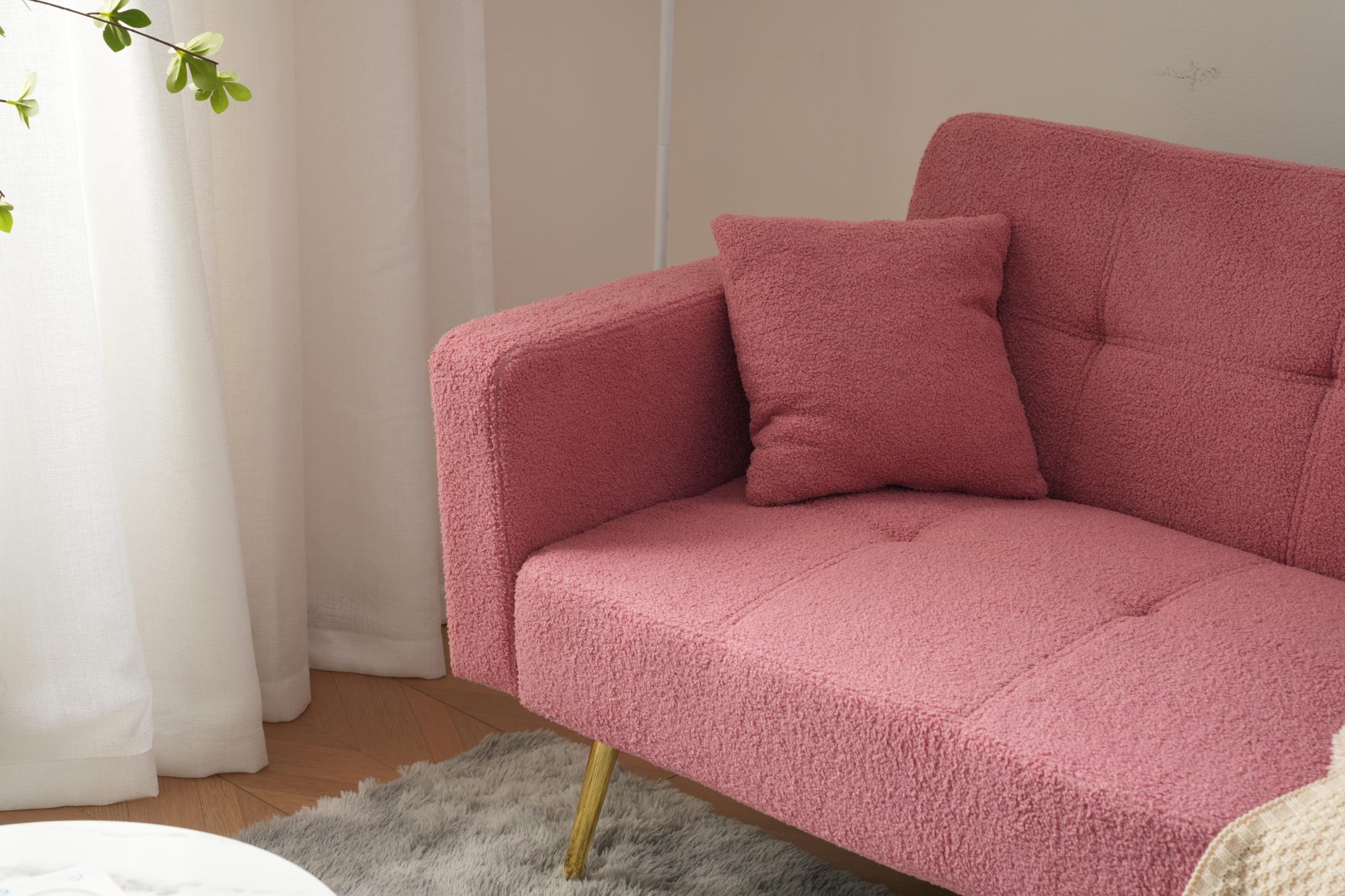 Canapé-lit avec fonction couchage, dossier réglable, pieds dorés et rangements latéraux - 6