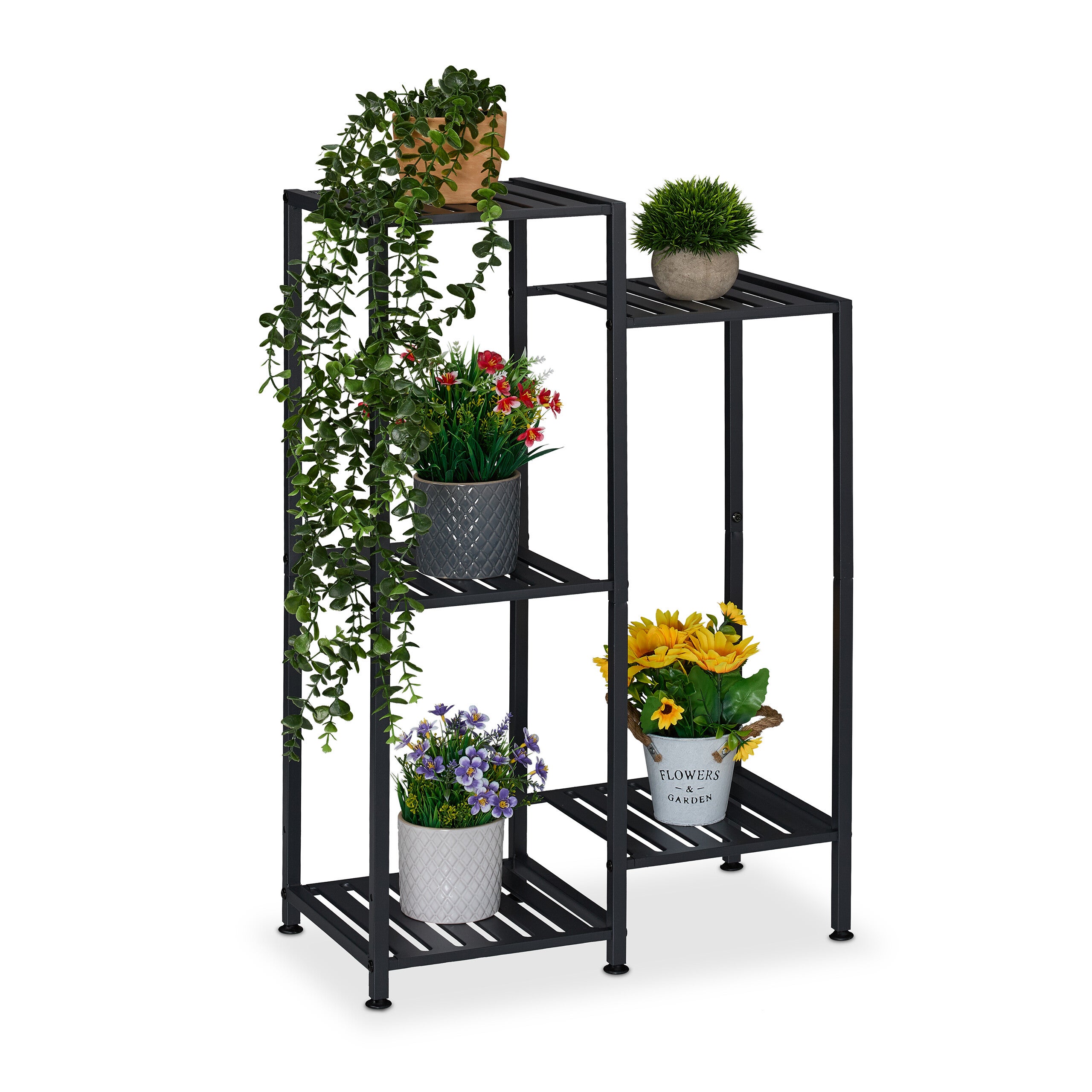 Relaxdays Étagère à Plantes 6 Niveaux Métal Noir – Support Robuste Intérieur & Extérieur Abrité (81 X 55 X 55 Cm)