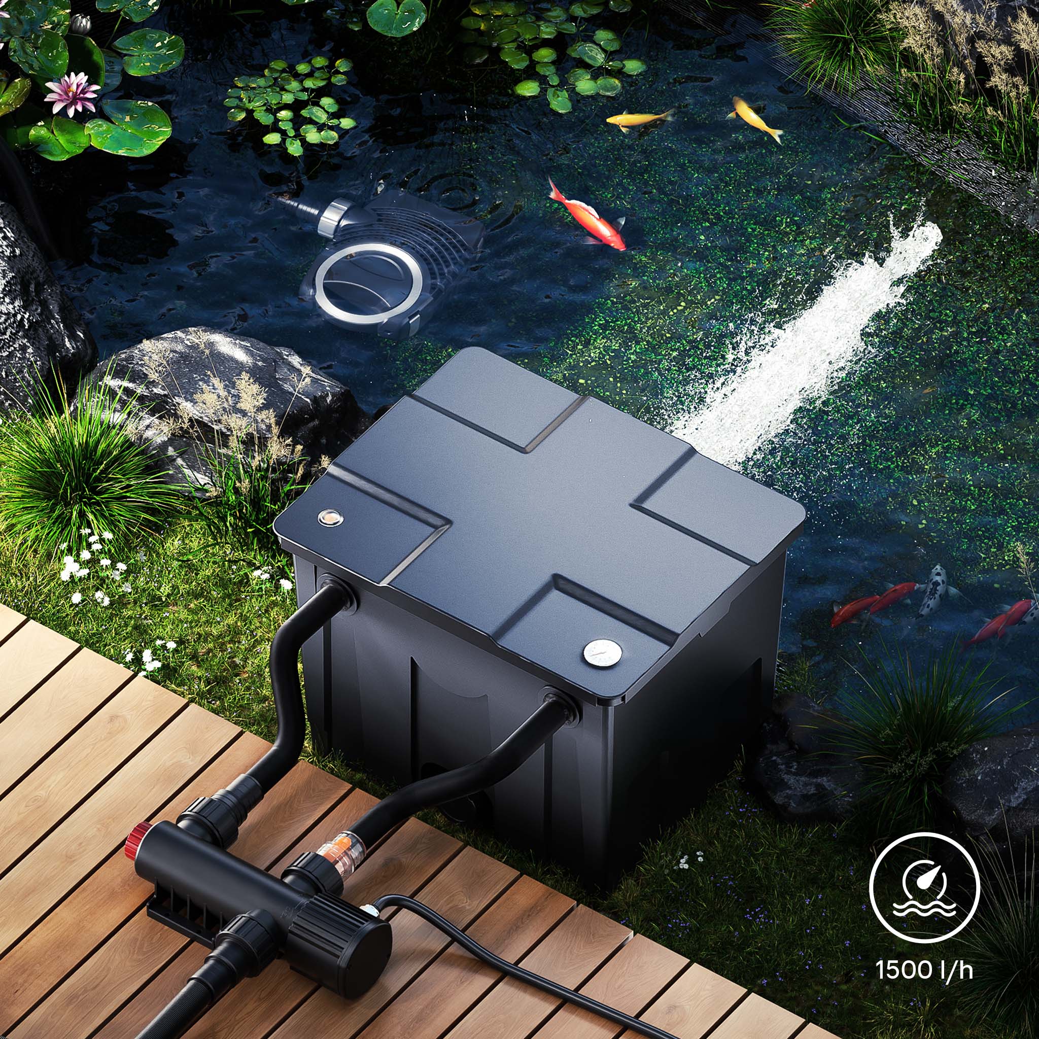 CUV-209 Stérilisateur Clarificateur de bassins ou d’étang - débit max. de 1500 l/h - avec Lampe rayons UV-C 9 W - pour Poissons et plantes… SunSun - 7